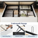 Allewie Full Size Velvet Lift Up Storage Bed Frame, Vertical Channel Tufted Headboard, Hydrualic Underneath Storage, Upholstered Platform Bed, Wooden Slats Support, No Box Spring Needed, White Allewie