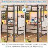 busyaeh Loft Bed Full Size with 5 Drawers & 3 Open Shelves and Charging Station，Full Size Loft Bed with Desk & LED Lights and Thickened Tread Stairs,Loft bed Space-Saving,No Box Spring Needed,Oak Gray busyaeh