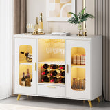 Condemo Wine Bar Cabinet with LED Light, Modern Coffee Bar Cabinet with Power Outlet, Liquor Cabinet with Wine Rack Glasses Holder, Sideboard Buffet Cabinet for Dining Room Living Room Kitchen, White Condemo
