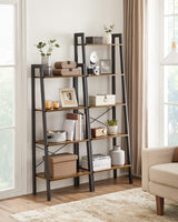 VASAGLE Rustic Brown 5-Tier Ladder Shelf - Durable Storage Rack with Steel Frame VASAGLE