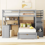 Harper & Bright Designs Full Over Twin Bunk Bed with Stairs, Storage Drawers, Full Size Loft Bed Frame with Desk and Shelves, Gray Harper & Bright Designs