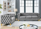 JEEOHEY Chesterfield Sofa Set,2 PCS Oversized Velvet Sofa,2/3 Seater Deep Seat Sofa,Modern Couch Chair with Button Nailhead,Upholstered Futon Couches,Furniture for Living Room,Bedroom,Office(Grey) JEEOHEY