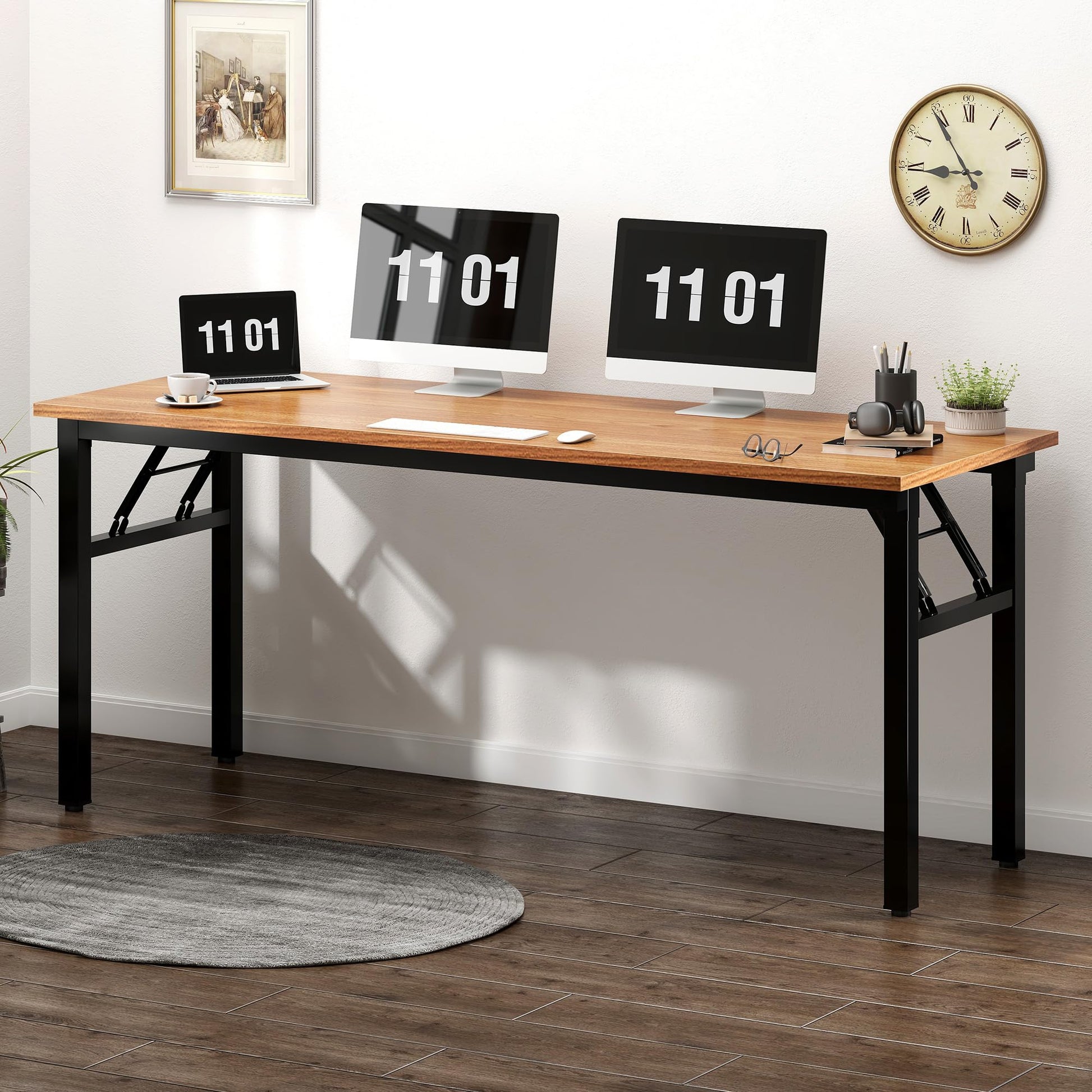 Need Computer Desk Office Desk 62 inches Folding Table with BIFMA Certification Computer Table Workstation No Install Needed, Teak AC5BB-157 - WoodArtSupply