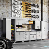 AQY Metal Garage Storage Cabinets System,5 Piece Workshop Steel Cabinet Set Included Lockable Garage Storage Cabinet with Drawers Shelves Rolling Chest and Wheels,Assembly Required AQY