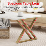 Wolawu Coffee Table Living Room Table White Center Table, Simple Modern Faux Marble Rectangular Tea Tables with Sturdy Gold Metal Frame,Industrial Wooden Coffee Table for Bedroom Home Office Wolawu