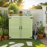 FTCBNet Outdoor Potting Bench with Metal Work Top,Waterproof Garden Storage Cabinet,Wooden Tool Station Shed for Backyard,Patio,Lawn Gardening FTCBNet