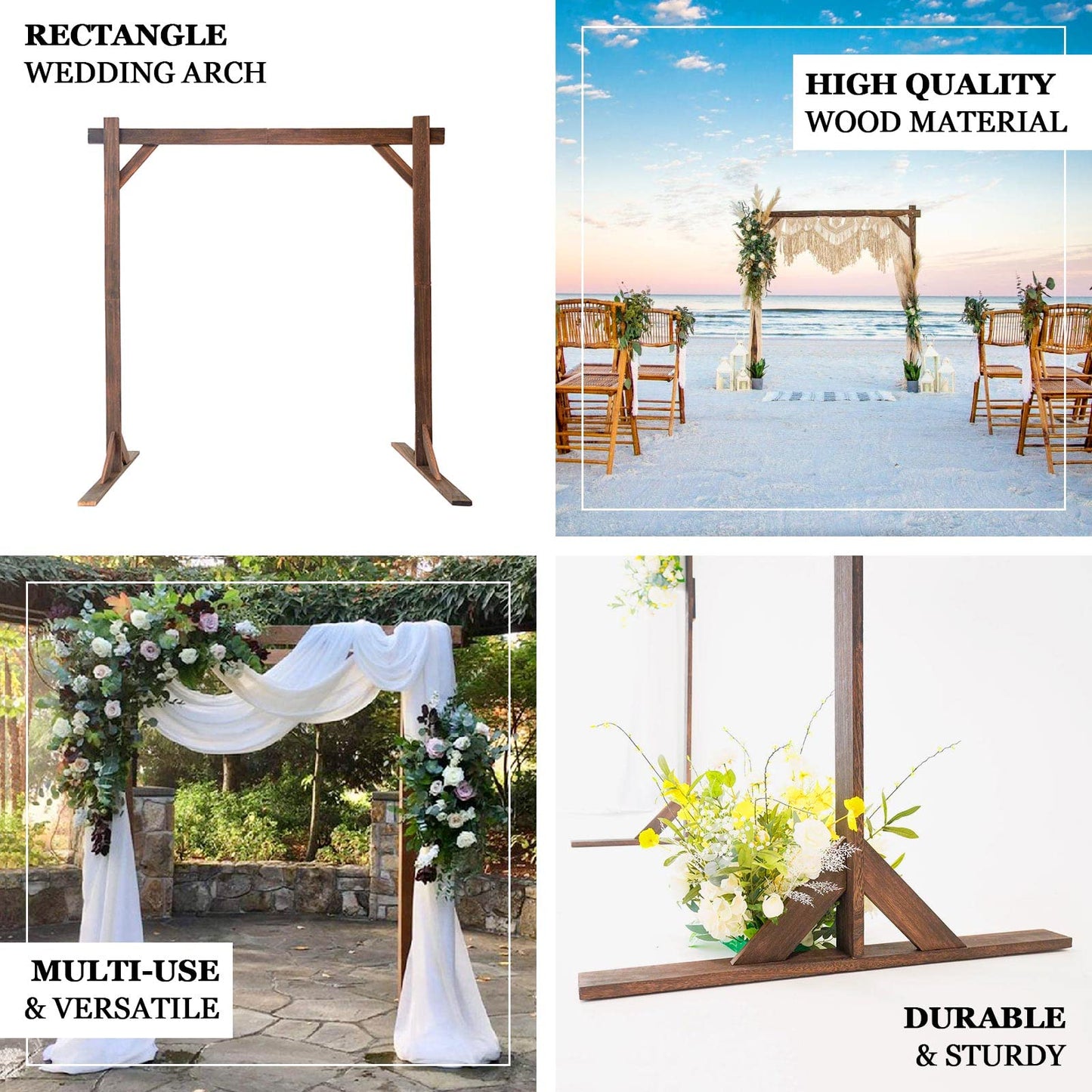 TABLECLOTHSFACTORY 7FT Rustic Square Wedding Arch Wooden Backdrop Stand, Wedding Ceremony Arch - Brown