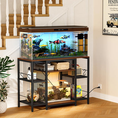 Snughome Fish Tank Stand, 40 Gallon Aquarium Stands with Charging Station, Adjustable Fish Tank Stand with Removable LED Light, Heavy Duty Metal Aquarium Stands with Storage, 43.3" x 17.72" x - WoodArtSupply