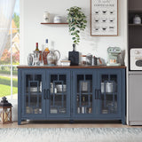 Joaxswe Large Sideboard Buffet Cabinet with Storage, 63" Farmhouse Navy Blue Kitchen Coffee Wine Bar Cabinet with 4 Glass Doors, Mid Century Modern Wood Side Board Table for Dining Room, Living Room Joaxswe