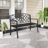 Giantex 50.5” Outdoor Bench with Metal Frame, Floral Design Cast Iron Backrest, Slatted Seat, Adjustable Foot Pads, Load 660Lbs, Garden Bench for Outside Patio Backyard Porch Park, Black Giantex