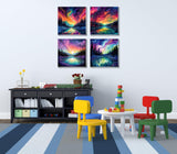 FQOVKYN 4 Pack Landscape Paint by Number for Adults Framed Canvas, DIY Aurora Arts and Crafts for Adults Beginner with Paint Brushes, Acrylic Paint Set for Home Wall Decor, 8 * 8 Inch FQOVKYN