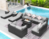 NICESOUL 13 Piece Outdoor Wicker Furniture for Patios with Fire Pits, Oversize Grey Outside Patio Set with Matching Lounges, 29.3" High Back Sectional Couch Sets for Tall Big People for Poolside, Yard NICESOUL