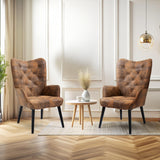 ECOTOUGE 2 Pieces WingBack Chair, Rustic Accent Chair with Arms Upholstered, Button Backrest for Living Room (Brown) ECOTOUGE