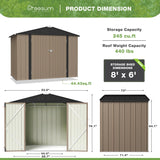 Greesum Outdoor Storage Shed 6 x 8 ft. Utility Tool Shed Metal Storage Garden Shed with Door & Lock for Patio Storage, Brown Greesum