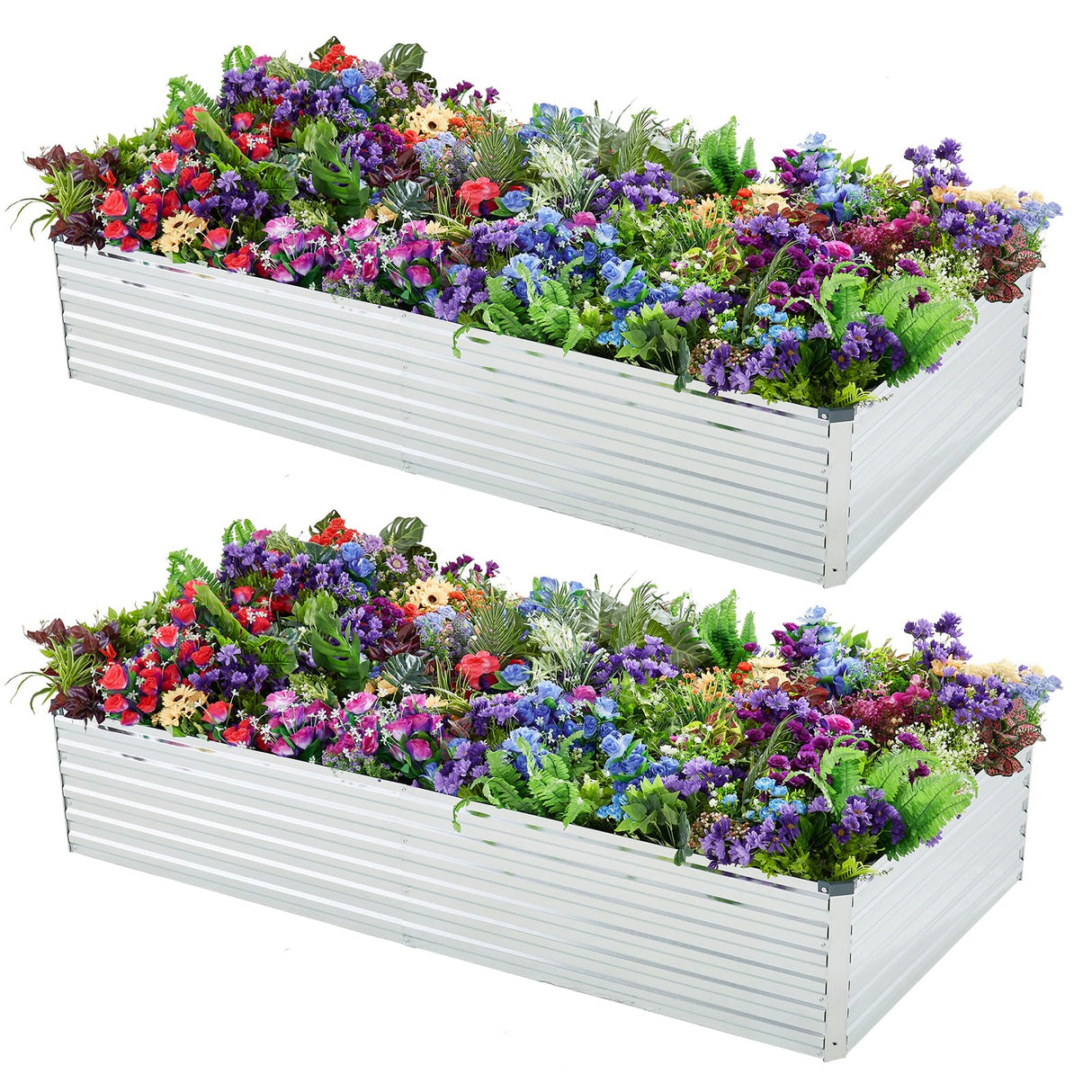 Meberam 2 Pack 6x3x1FT Galvanized Raised Garden Beds Kit Outdoor Metal Gardening Planter Box for Vegetable Elevated Flower Herbs,Silver Meberam