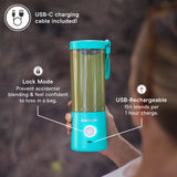 BlendJet Portable Blender for Smoothies & Shakes - 16oz BlendJet 2 Cordless Personal & Small Blender, USB-C Rechargeable & Self Cleaning - Quiet Mini Travel Blender with Stainless Steel Blade (Ocean) BlendJet