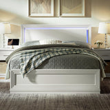 Cherytika Queen Wood Bed Frame with Headboard and Footboard, Farmhouse Queen Bed with RGB LED Light, Wood Slats Support, Noise-Free, Sturdy Structure, Easy Assembly, White Cherytika