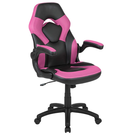 Flash Furniture X10 High-Back LeatherSoft Racing Style Gaming Chair with Flip-Up Arms, Ergonomic Padded Swivel Computer Chair, Pink/Black Flash Furniture