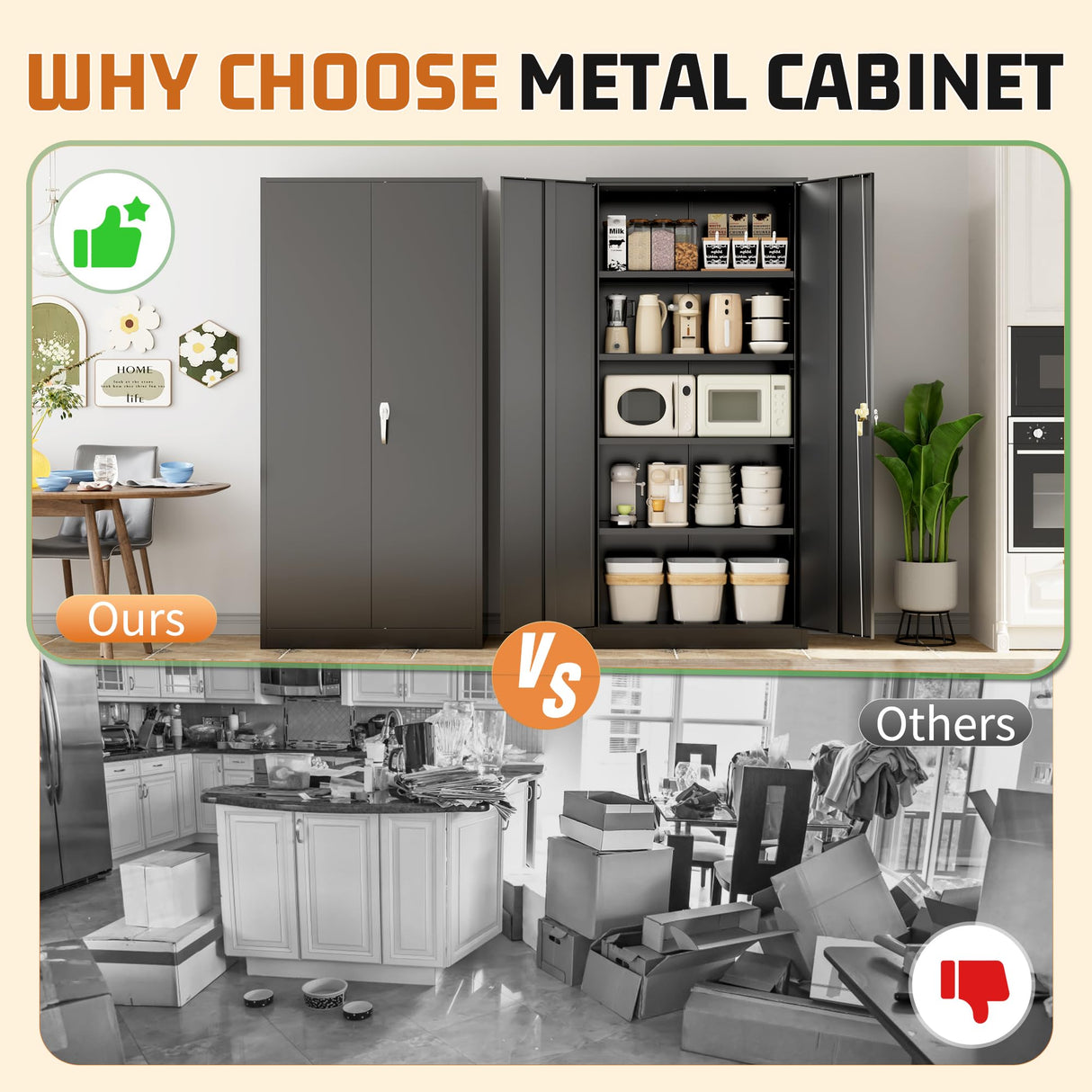 Greenvelly Metal Storage Cabinet with Lock, 72" H Black Metal Garage Storage Cabinet with Doors and 4 Shelves, Lockable Steel Tool Cabinets for Garage, Home, Office, Shop, School(36" W x 18" D) Greenvelly