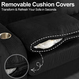 Abbrevi 87.4" Oversize 3 Seater Couch,Upholstered Sofa for Living Room,Modern Deep Seat Comfy Loveseat Couch with Cup Holders,Corduroy Love Seat Sofa (Black) Abbrevi