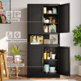winiowa 71" Tall Kitchen Pantry Storage Cabinet, Metal Bathroom Storage Cabinet with Doors and Adjustable Shelves,Black Kitchen Cabinets with Microwave Stand, Large Cupboard for Bathroom Dining Room winiowa