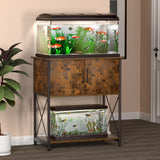 Herture 20-29 Gallon Aquarium Stand Metal Frame Fish Tank Stand with Cabinet Storage, for 20 Gallon Long Aquarium,30.7" L*16.5" W Tabletop,330LBS Capacity Rustic Brown and Black PG01YGN Herture