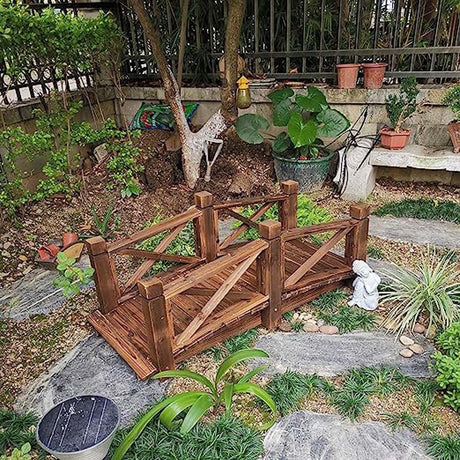 Wooden Garden Bridge, Classic Wood Arc Footbridge w/Safety Rails & 400 lbs Capacity, Decorative Pond Bridge for Outdoor Garden Yard Back Yard Creek Farm WoodArtSupply