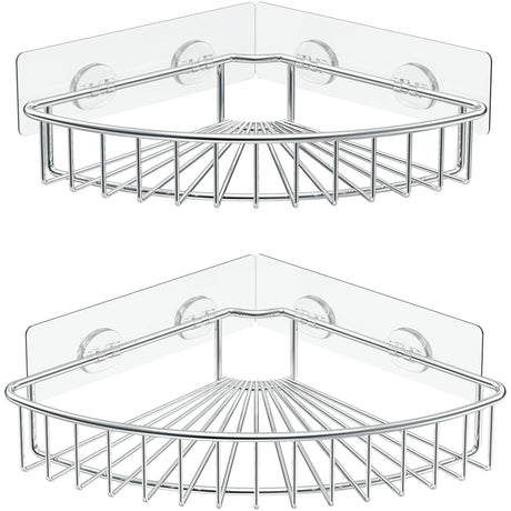 SMARTAKE 2-Pack Corner Shower Caddy, SUS304 Stainless Steel, Wall Mounted Bathroom Shelf with Adhesive, Storage Organizer for Toilet, Dorm and Kitchen (Silver) SMARTAKE