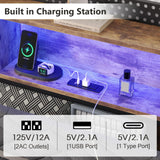 Dnxao King Bed Frame with Upholstered Headboard, Bed Frame King Size with Hidden Storage,3-Tier Storage Shelves, LED Lights and Charging Station, King Bed with Noise-Free, No Box Spring Needed, Gray Dnxao