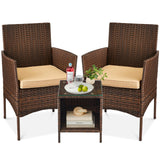 Best Choice Products 3-Piece Outdoor Wicker Conversation Bistro Set, Space Saving Patio Furniture for Garden w/Side Table - Brown/Tan Best Choice Products