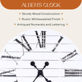ALBEN Large Farmhouse Wall Clock - 24 inch Round Shiplap Farmhouse Style Clock Bundled with Decorative Reversible Wooden Sign ALBEN
