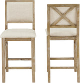 Crosley Furniture Joanna Farmhouse Upholstered Wood Counter Height Bar Stools Set of 2 for Kitchen Island, Rustic Brown/Creme Crosley Furniture