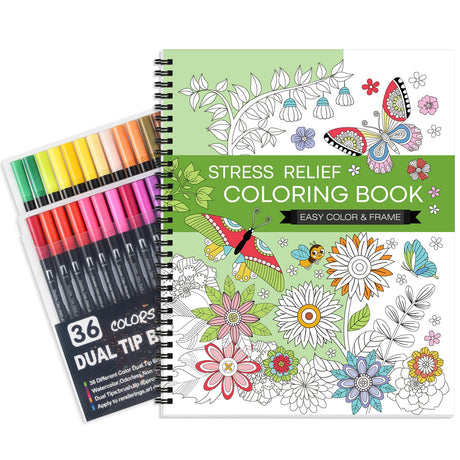 Adult Coloring Book Set for Women: Coloring Books for Adults Relaxation with 36 Colors Mrakers, Spiral Stress Relief Coloring Book with 30 Pattern Included Inspirational Flower Mandala, Gift for Women Asten