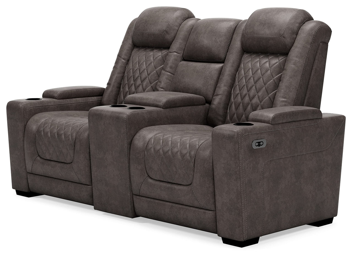 Signature Design by Ashley Hyllmont Power Reclining Loveseat with Center Console, Weathered Gray