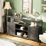 Huuger TV Stand Dresser with Power Outlets and LED Lights, 4 Drawers Entertainment Center with Shelf, 54 Inch Media Console for 55 60 Inch TV, 4 AC Outlets, 2 USBs, Dresser with PU Finish, Black Huuger