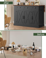 CHOEZON 51.2" Movable Kitchen Island Table with Foldable Top, Kitchen Island Cart with Storage, Trash Bin Cabinet, 2 Drawers, Spice Rack, Shelf Adjustable, Black and Rustic Brown MZD03BF CHOEZON