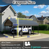FILLOSLOV Heavy Duty Metal Carport 20x20 ft Galvanized Steel Frame RV Carport Storage All Weather Shelter Easy Assembly for 2 Car Extra Large Canopy for Dual Vehicle Boat Protection Garage (10x20 FT) FILLOSLOV