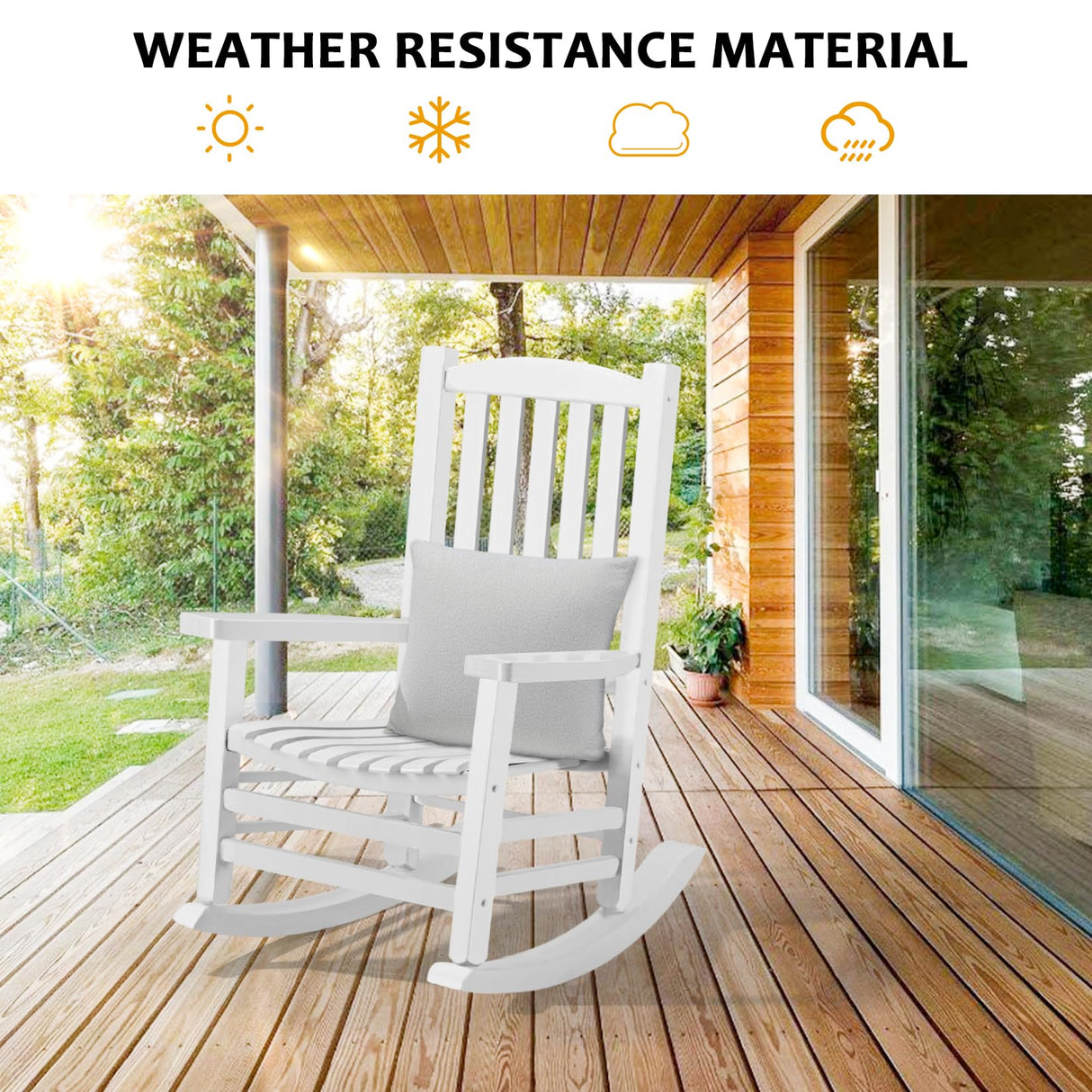 Hupmad Wooden Rocking Chair Rocker Outdoor Oversized Porch Rocker Chair,Patio Wooden Rocker with High Back and Armrest,All Weather Rocker Slatted for Backyard,Garden,400 lbs Support,White Hupmad