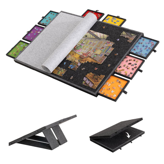 Lavievert 2000 Piece Tilting Puzzle Board with 8 Colored Drawers & Cover, Adjustable Lightweight Felt Puzzle Board with Built-in Stand, Foldable & Portable Jigsaw Puzzle Table with Storage for Adults