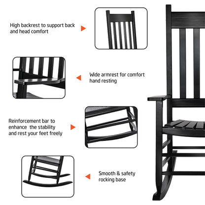 HOMESTEAD Wooden Rocking Chair Outdoor Furniture - Acacia Solid Wood Black Rocking Chair Front Porch Furniture - FSC Certified Hardwood Indoor & Outdoor Adirondack Rocking Patio Rocker Porch Chairs