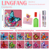 LINFANG 12 Pcs Diamond Painting Bookmark, DIY Corner Book Makers for Book Lovers, Diamond Art Beginners, Small Diamond Art Kits, Paint by Art Crafts Supplies Gift for Women Girls (Butterfly) LINGFANG