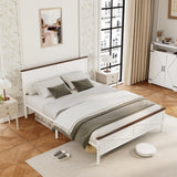 VOPEAK Farmhouse Full Bed Frame with Headboard and Footboard, Bed Frame Full Size Metal Platform with Under Bed Storage, Noise Free, No Box Spring Needed, Easy to Install, Sturdy & Stable, White VOPEAK