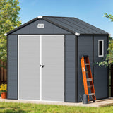 DWVO 8x6.2FT Outdoor Storage Shed w/o Floor, All-Weather Plastic Shed with Lockable Doors, Window & Vents, Plastic Tool Shed for Backyard, Patio, Poolside, Lawn, Gray DWVO