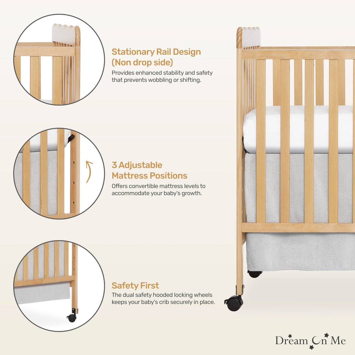 Dream On Me Carson Classic 3-in-1 Convertible Crib in Natural Dream On Me