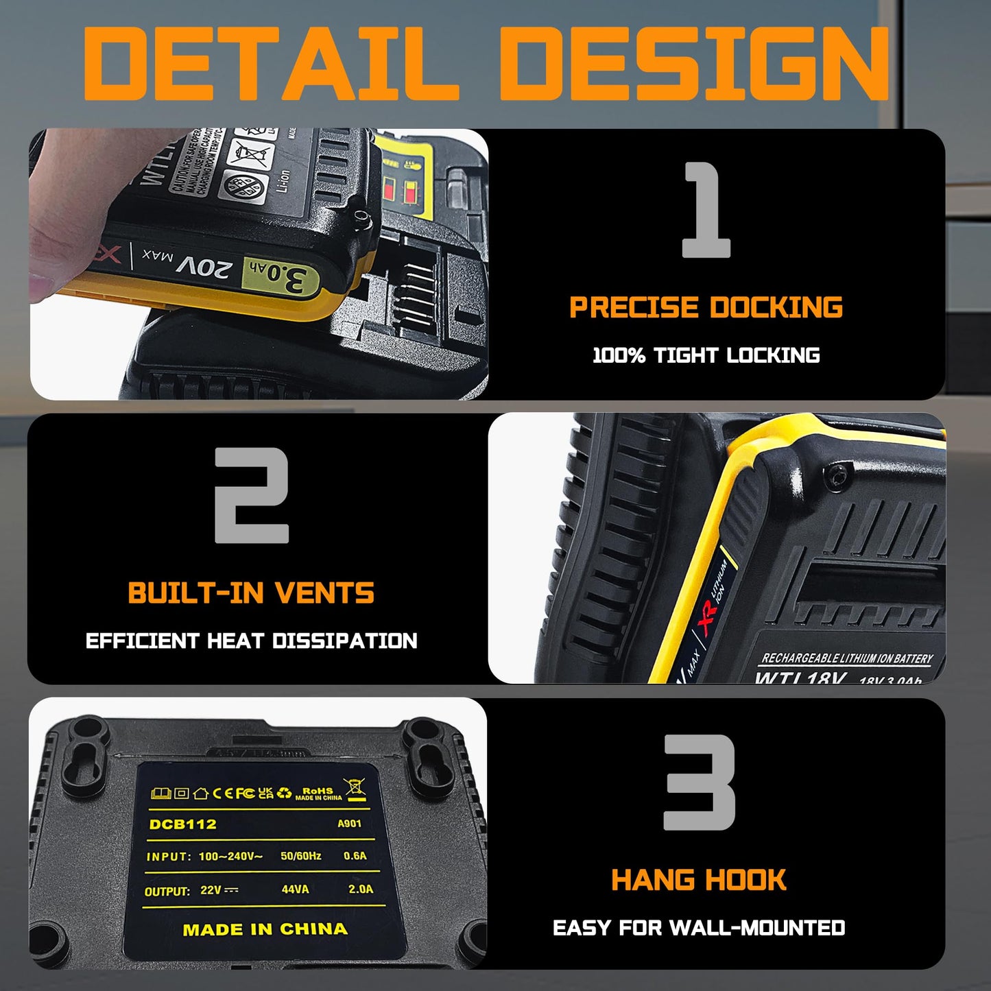 byczone Replacement Battery Charger DCB112 for Dewalt 20V Lithium-Ion Battery, Compatible with Dewalt 12V/20V Li-ion Battery DCB208 DCB206 DCB205 DCB204 DCB201 DCB200 DCB230 DCB240 - WoodArtSupply