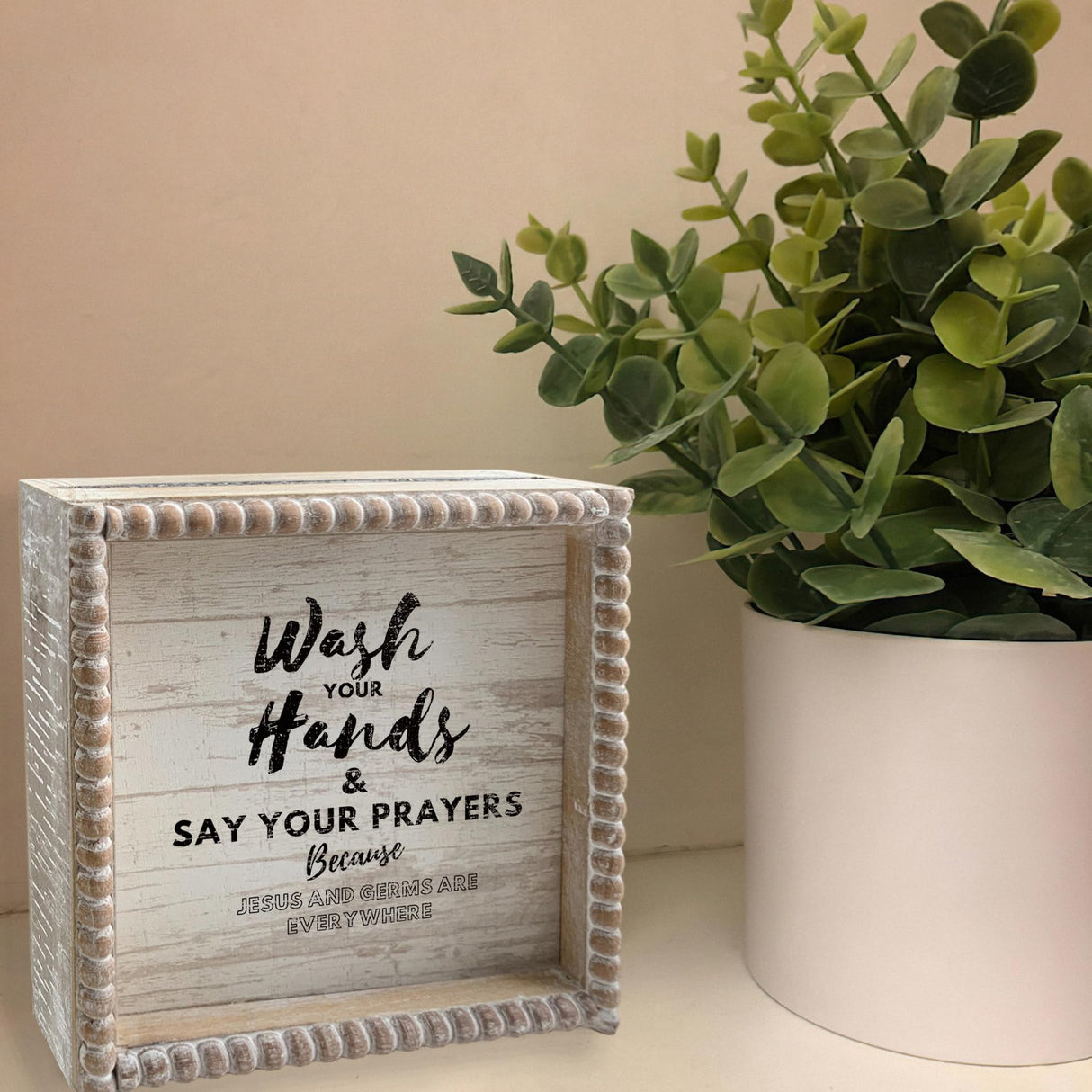 Boho Farmhouse Wooden Framed Bathroom Decor Signs, Funny Restroom Decorative Plaque Small Cute, Toilet Rules Shelf Decoration (Wash Your Hands) ZLFart