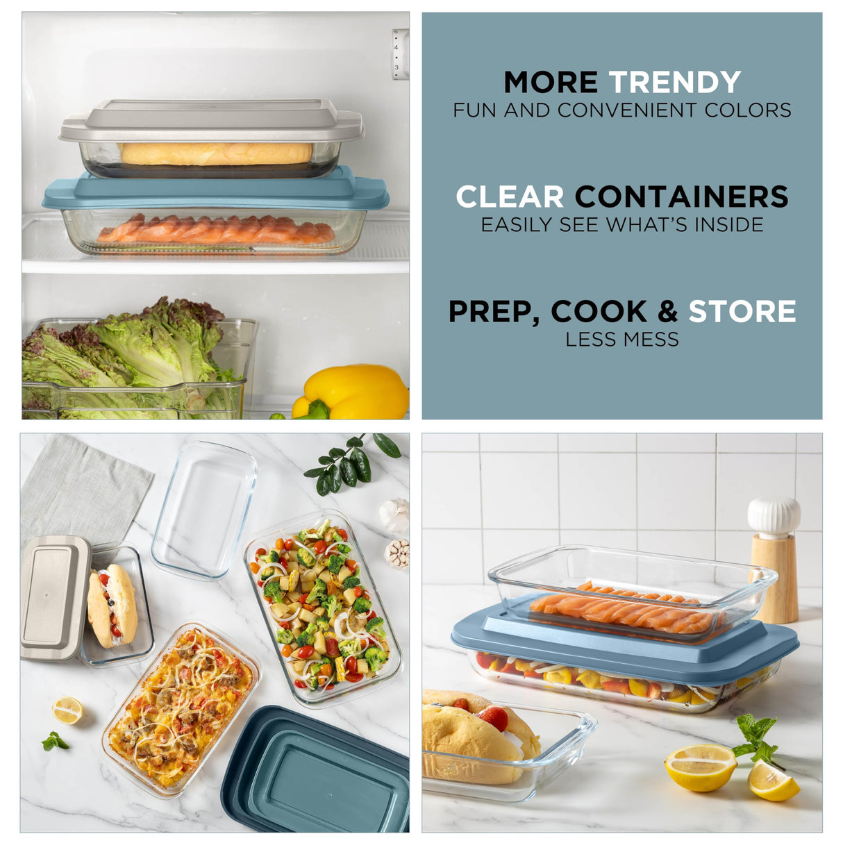 COOK WITH COLOR 8 PC. Glass Baking Dish Set with Lids - Deep Casserole Dish, Glass Food Container, Oven, Freezer and Microwave Safe, Clear Container, Blue COOK WITH COLOR
