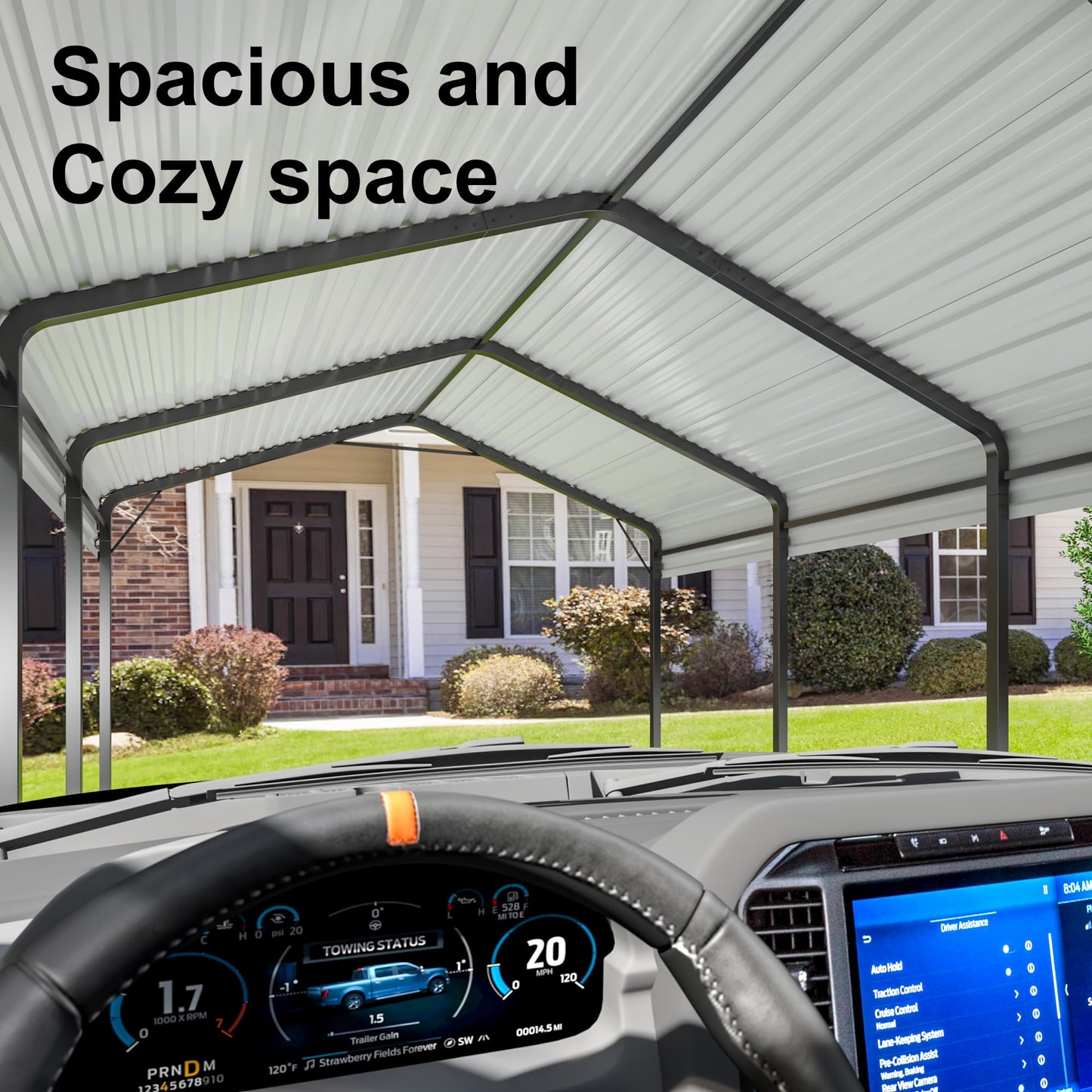 AIRWIRE 10x15 Metal Carport Carports with Enhanced Base Heavy Duty Garage Outdoor Galvanized Car Shelter for Car, Boats and Truck - WoodArtSupply