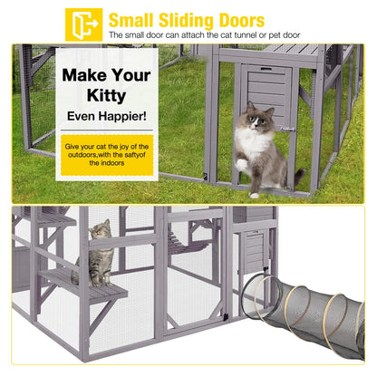 Aivituvin Catio Outdoor Cat Enclosure Large for Multiple Cats Wooden Cat House Outside Cat Condon Cat Run Weatherproof