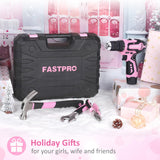FASTPRO 160-Piece Pink Tool Set with 12V Cordless Lithium-ion Drill Driver, Lady's Home Repairing Tool Kit with Drill in Storage Case, For DIY, Home Maintenance. FASTPRO